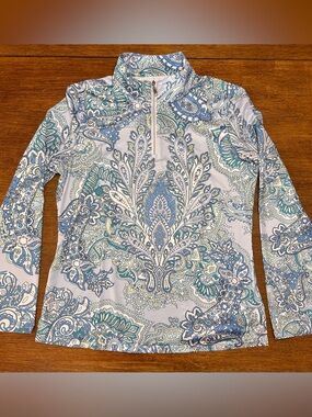 Acegolfs Paisley Quarter-Zip Long Sleeve Top - Blue